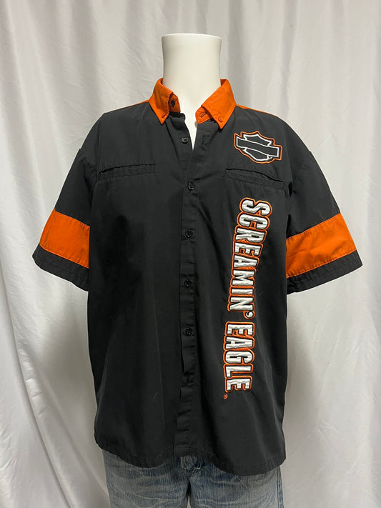 L - Harley Davidson Screamin' Eagle Patch Racing Button Up