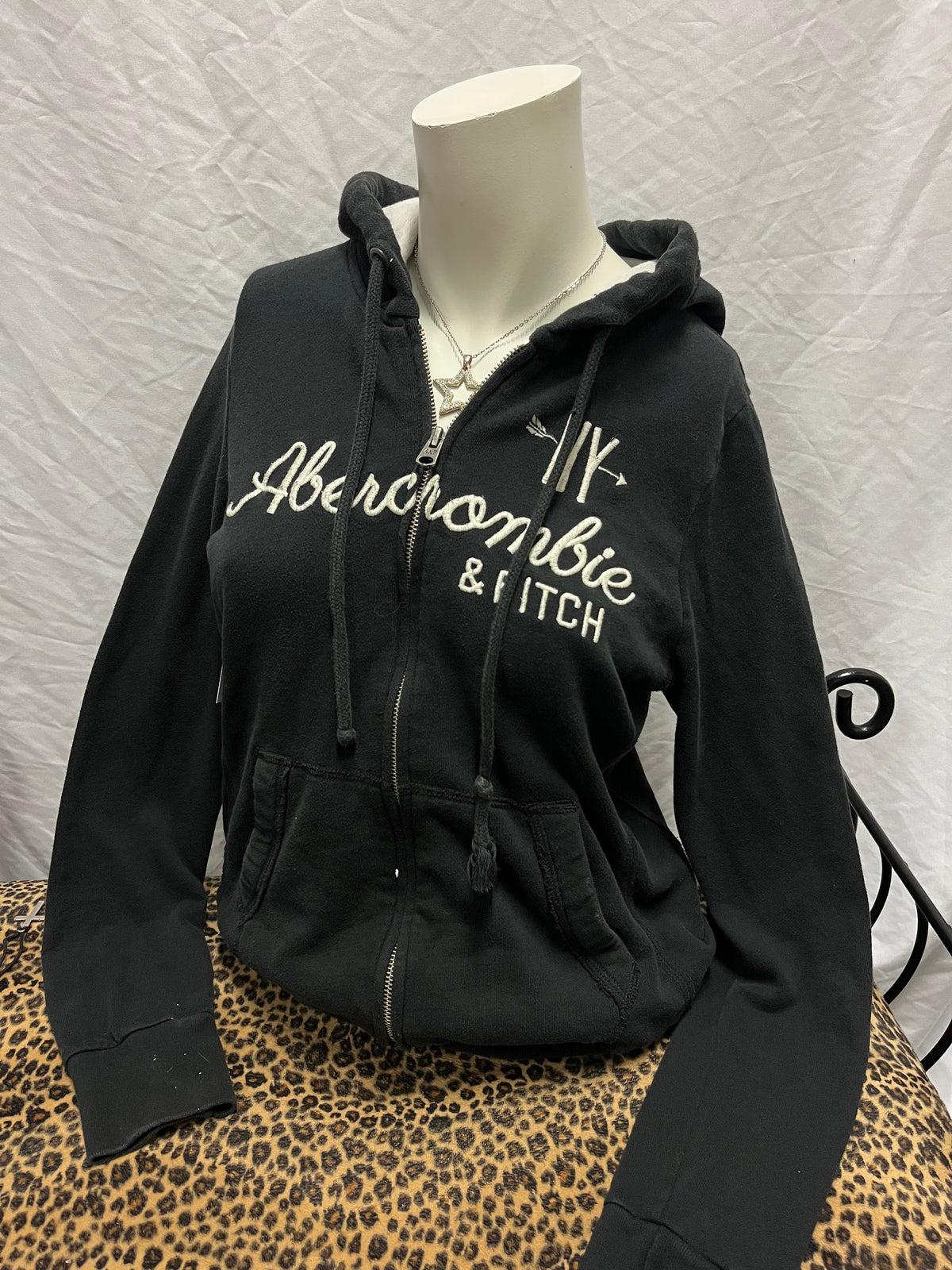 L - Abercrombie & Fitch Y2K Script Black Zip Hoodie