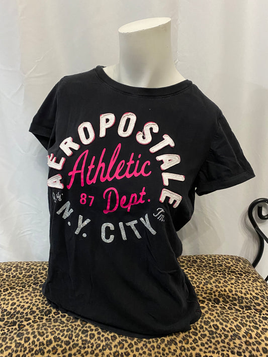 L - Aeropostale Applique Black + Pink Logo Tee
