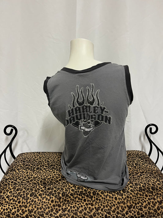 L - Harley Davidson Lace-Up Graphic Tank Top