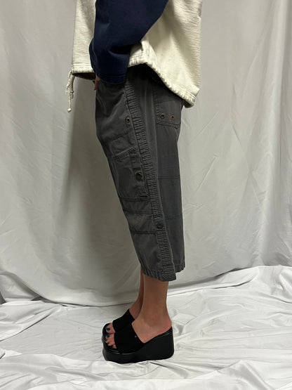 36" - Moto 2000s Grey Canvas Wide Leg Utility Pant