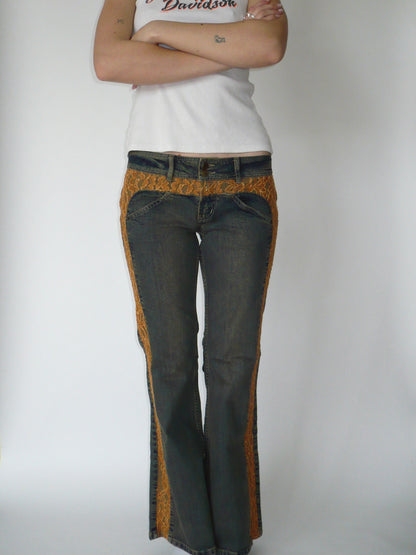 TOXK Y2K Deadstock Lace Detail Flared Jeans