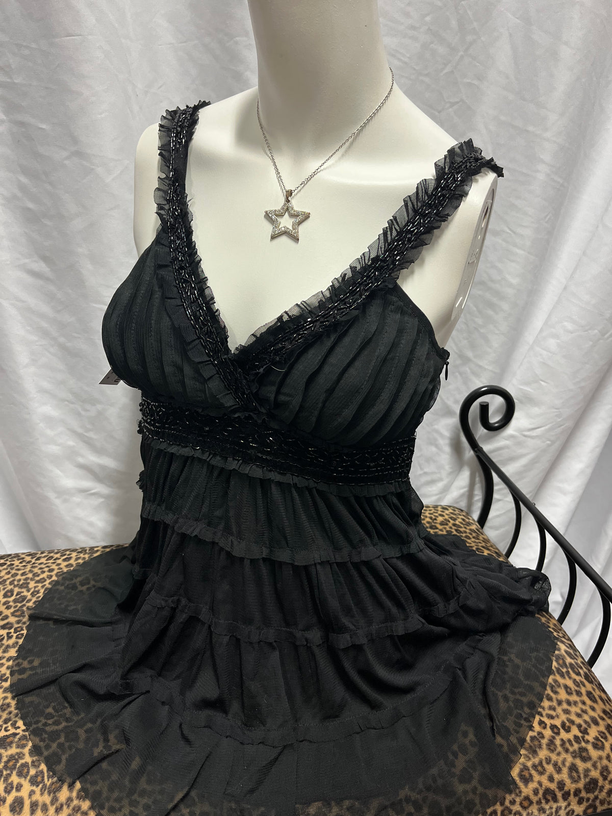 M - Forever 21 Y2K Beaded Tiered Cami Top