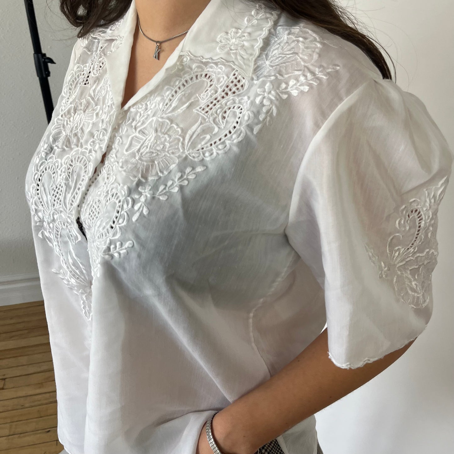 White Lace / Eyelet Button Blouse