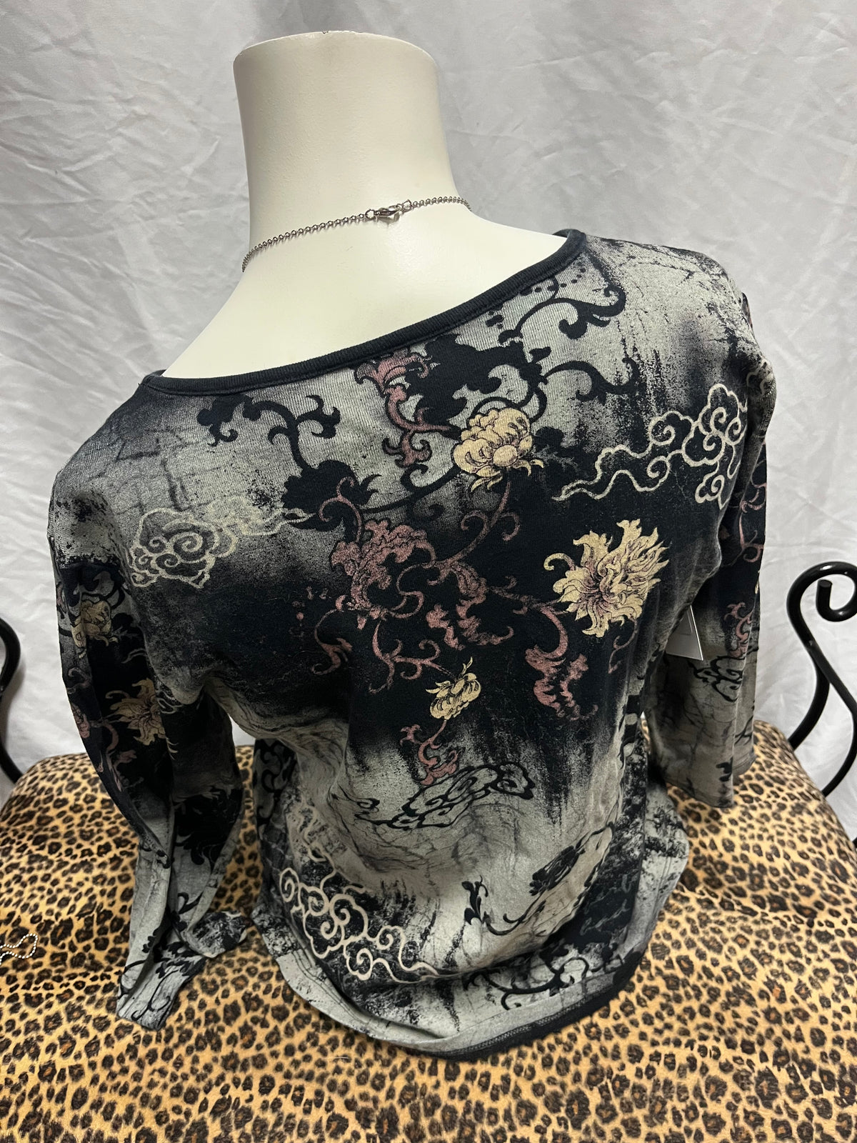 S - Katina Marie Y2K Rhinestone Peacock Graphic Top
