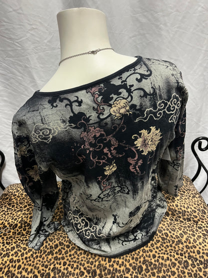 S - Katina Marie Y2K Rhinestone Peacock Graphic Top