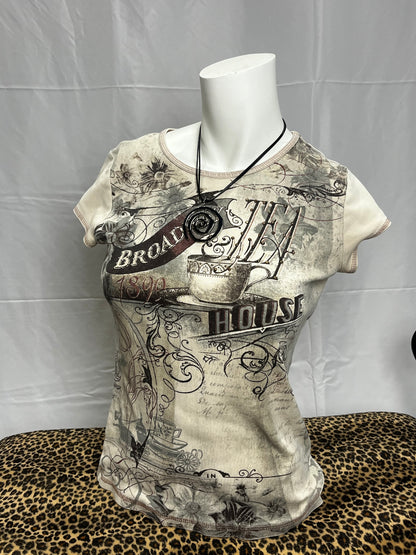 Broadway Tea House All-Over Graphic Top