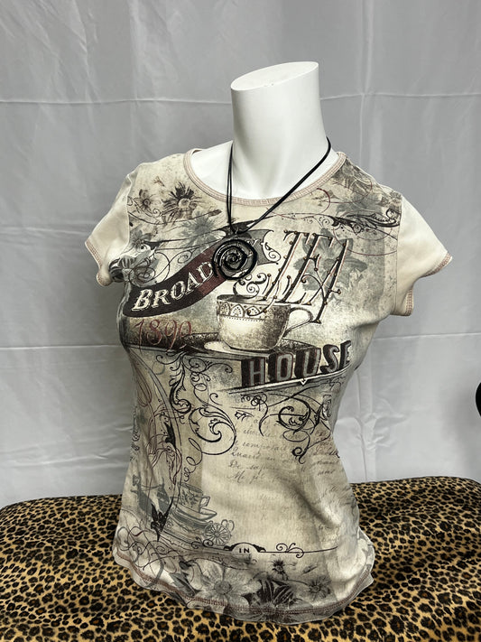Broadway Tea House All-Over Graphic Top