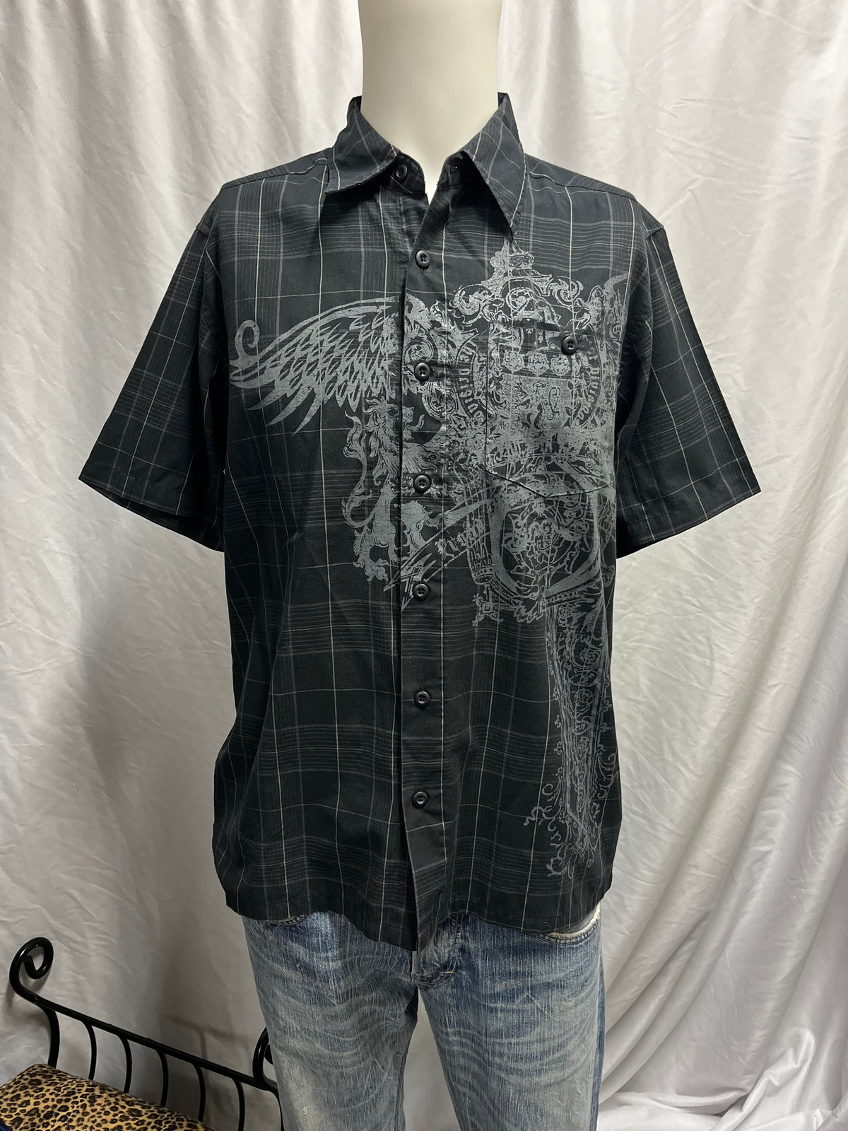 M - Roadster Y2K Gothic Black Button Down Shirt
