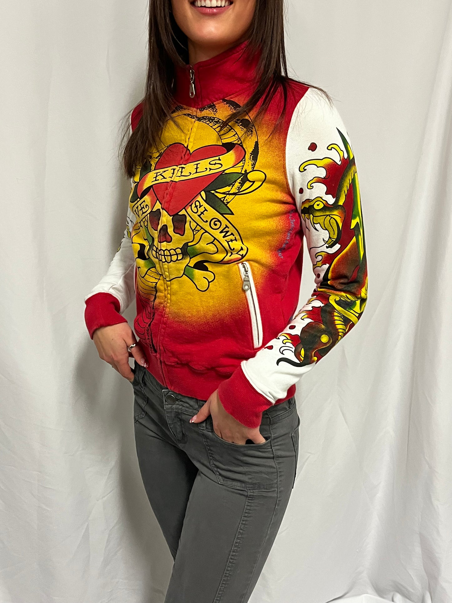 S - Ed Hardy Y2K "Love Kills Slowly" Tattoo Zip Sweatshirt
