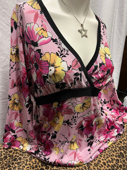 L - Mother Y2K Pink Floral Tie Blouse