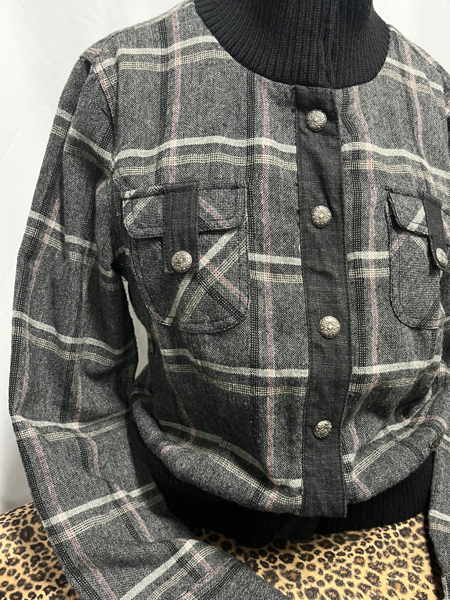 L - Point Zero Y2K Plaid Button Fitted Jacket