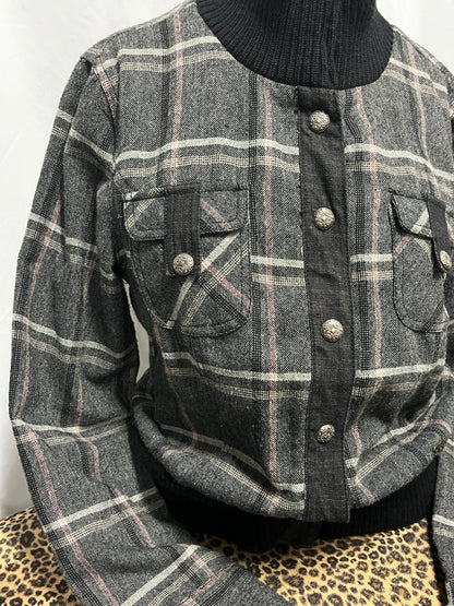 L - Point Zero Y2K Plaid Button Fitted Jacket