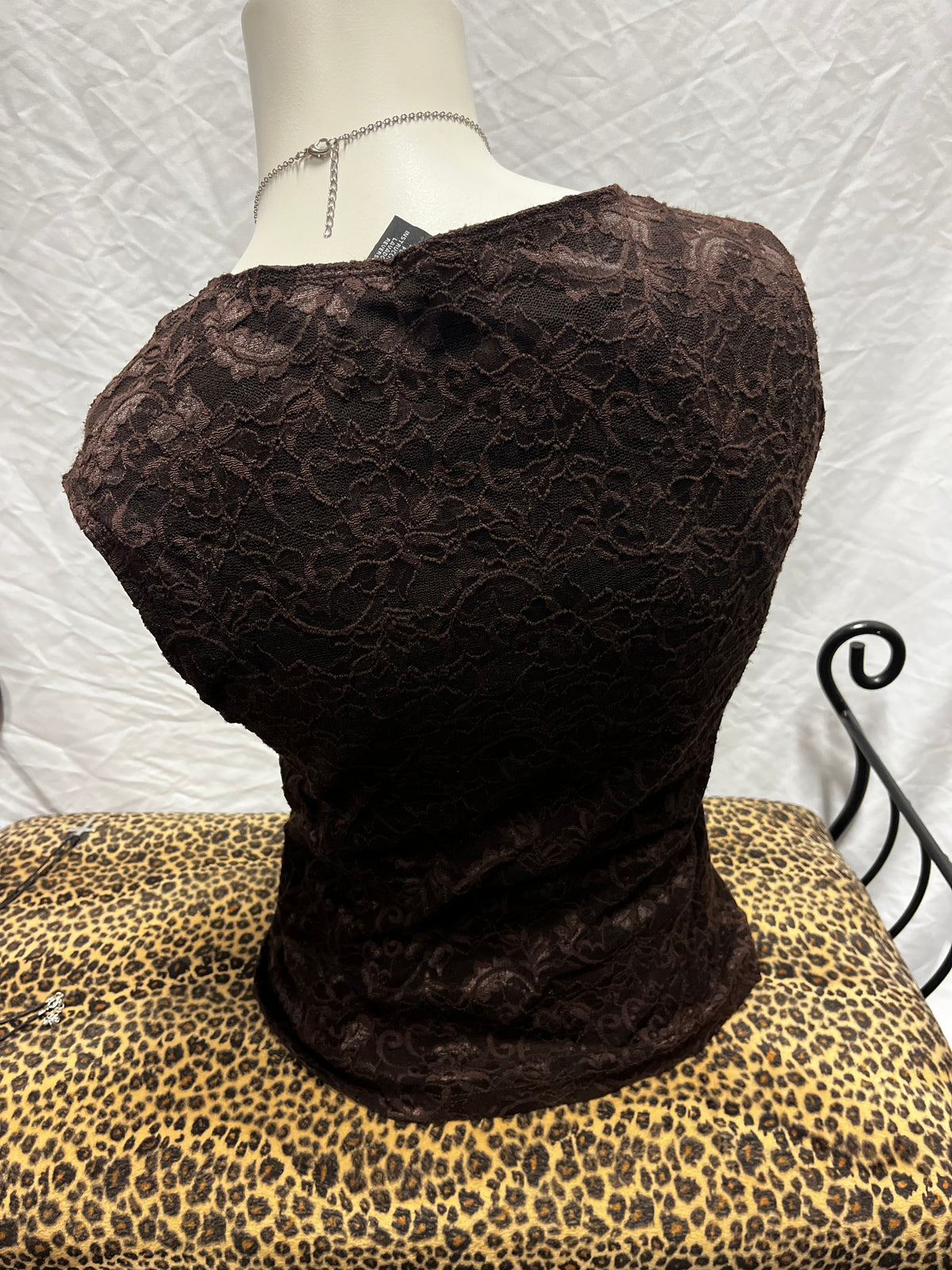 L - Rampage 2000s Brown Lace Knot Top