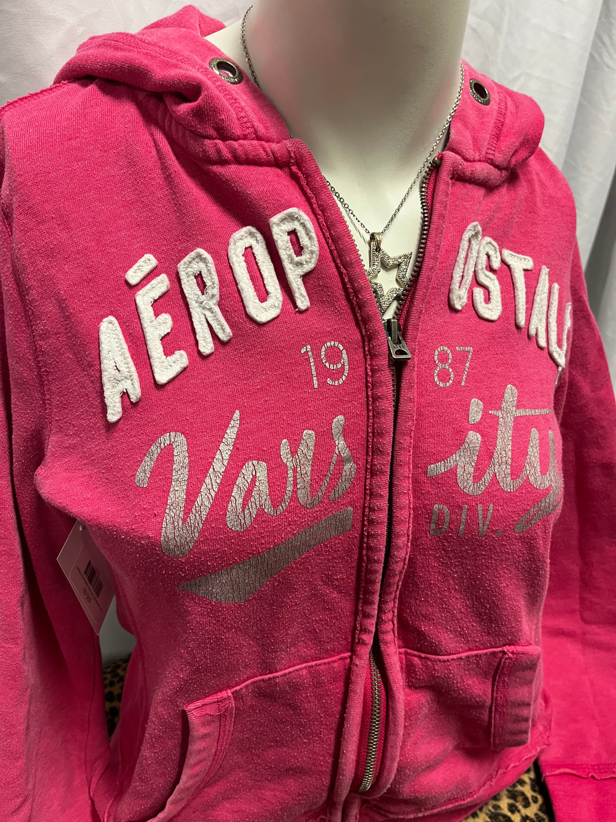 M - Aeropostale 2010s Pink Applique Zip Hoodie