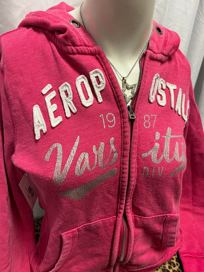 M - Aeropostale 2010s Pink Applique Zip Hoodie