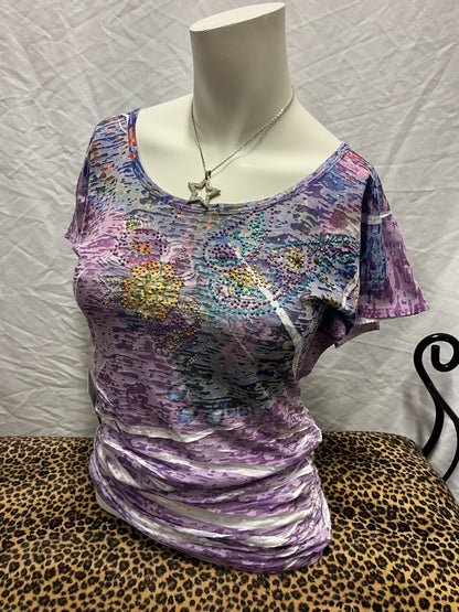 S - Daytrip Y2K Rhinestone Ruching Graphic Top