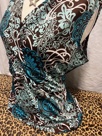 XL - Susan Lawrence Y2K Brown + Blue Sleeveless Top