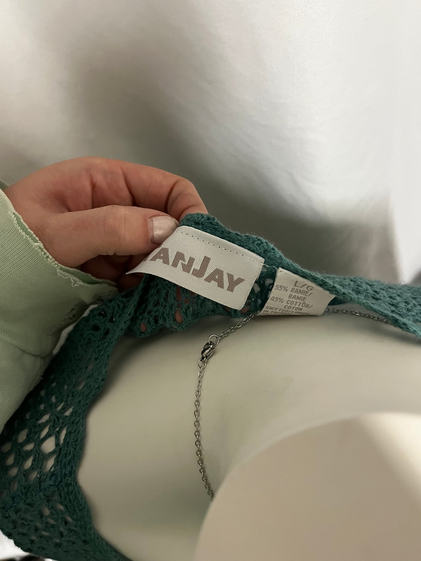 L/XL - Tanjay Teal 90s Crotchet Cardi