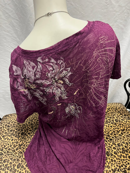 XL - W1 Y2K Purple Rhinestone Gothic Top