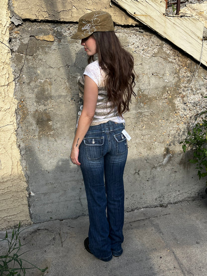 26" - Sang Real Y2K Flared Studs + Buttons Jeans