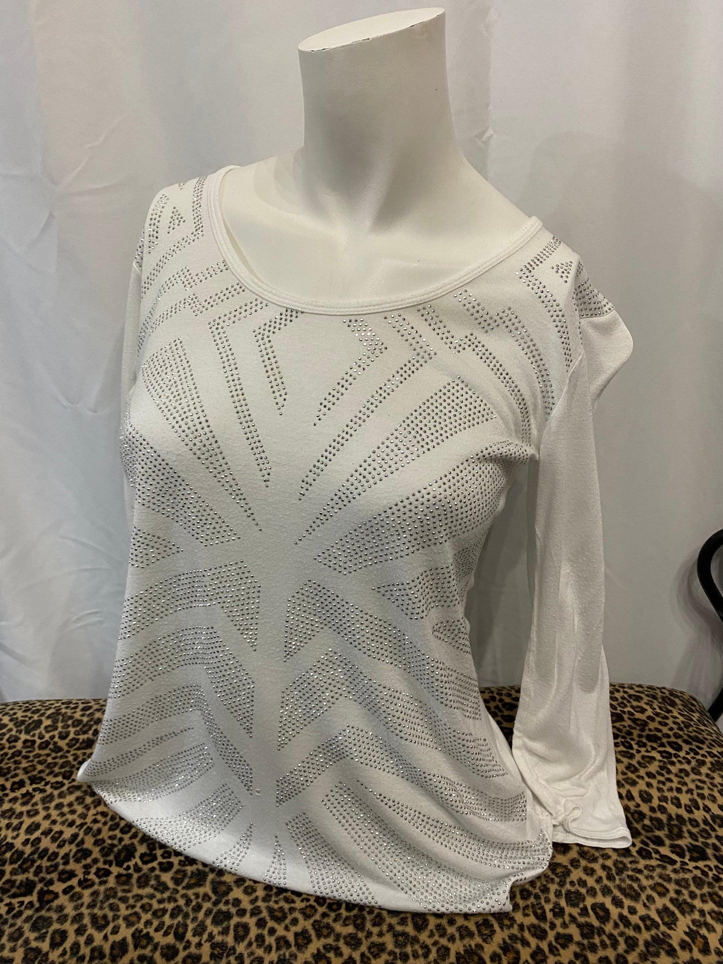 S - Nevada 2000s White Rhinestone Blouse