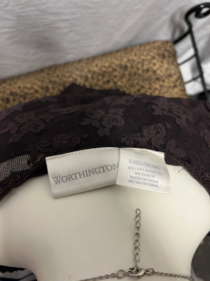 L - Worthington Y2K Brown Lace Tie Detail Top