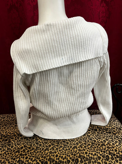 M - Ciera + Co White Knit Zip Sweater
