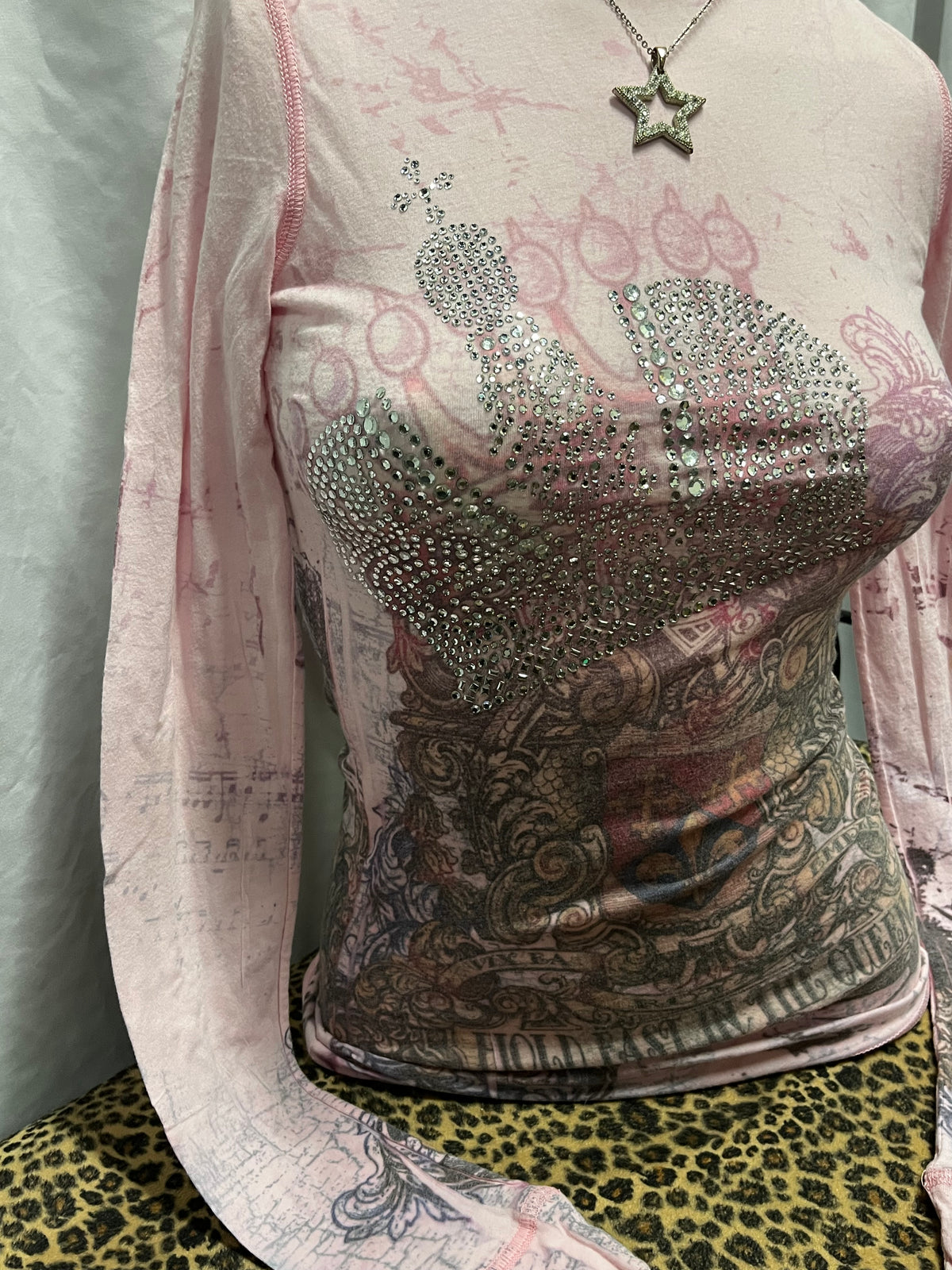 S - GO Jeans Los Angeles Y2K Rhinestone AOP Graphic Top