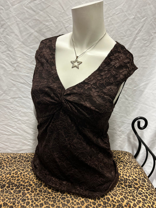 L - Rampage 2000s Brown Lace Knot Top