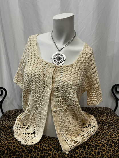 L - Crotchet Short Sleeve Cardigan Top