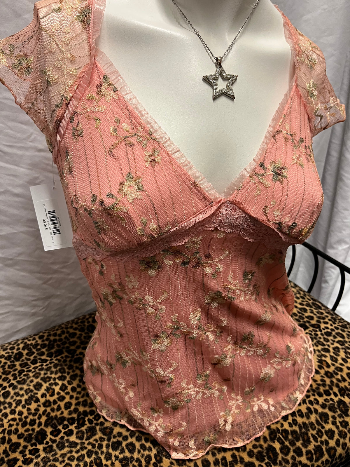 S - Suzy Y2K Lace Floral Overlay Pink Top