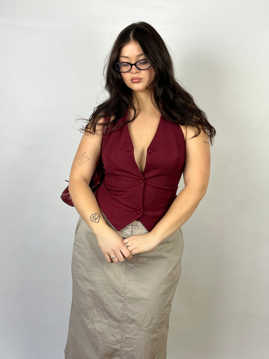 Halter Vest Top in Burgundy