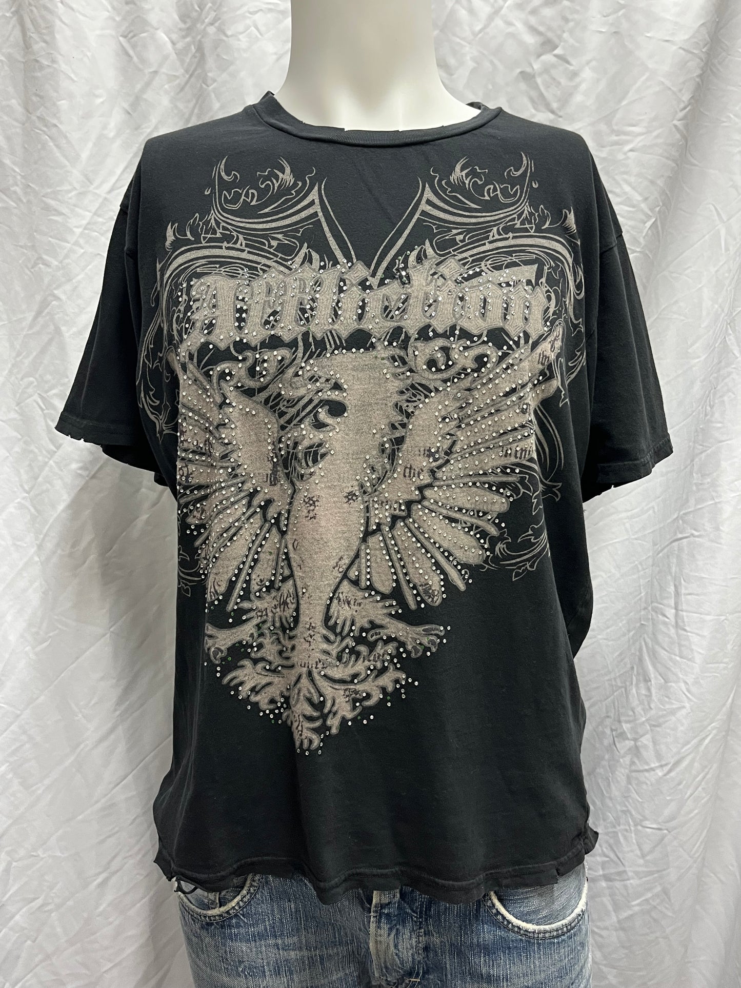 XL - Affliction Y2K Gothic Rhinestone Graphic Tee