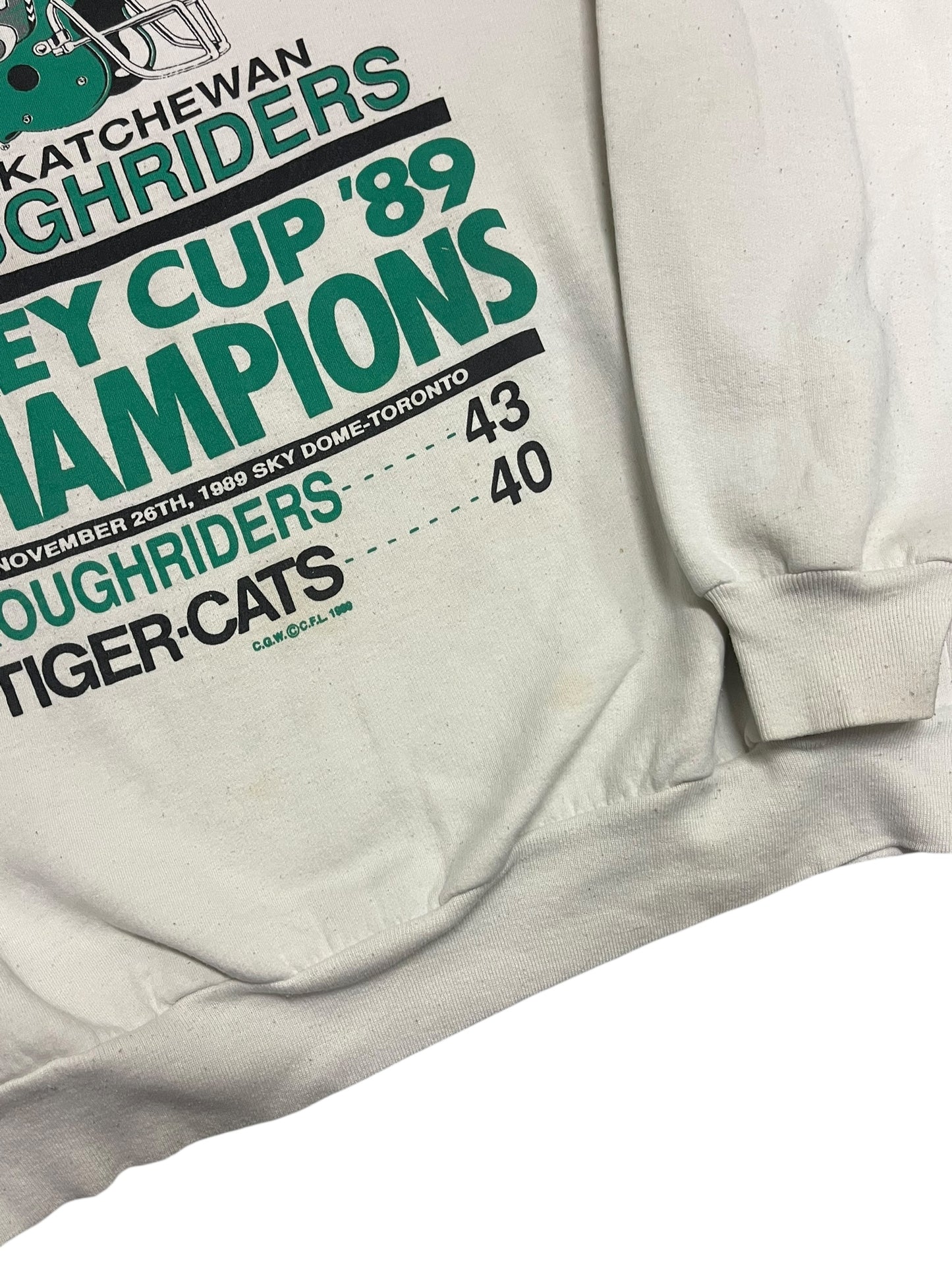 L - 1989 Saskatchewan Roughriders CFL Graphic Crewneck