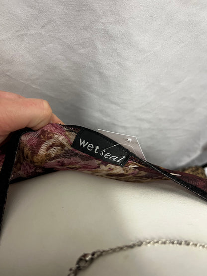 XS - Wet Seal Y2K Burgundy Floral Mesh Overlay Top
