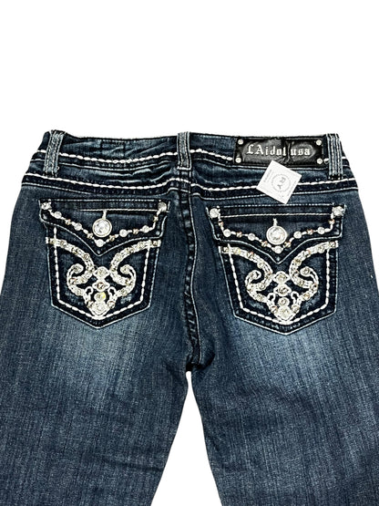 29" - Y2K LA IDOL studs + Diamonds Denim Capri