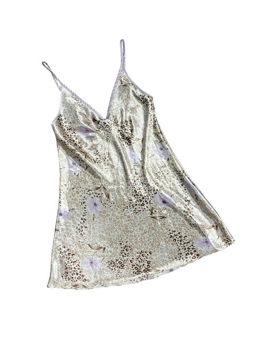 M - Jones NY Leopard + Lilac Satin Slip Dress