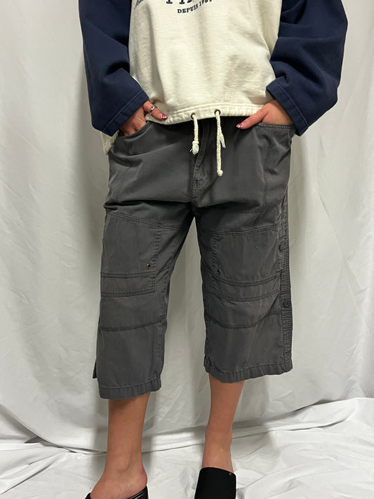 36" - Moto 2000s Grey Canvas Wide Leg Utility Pant