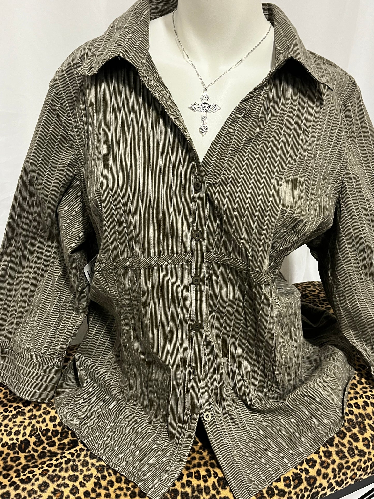 XL - Y2K Striped Office Blouse