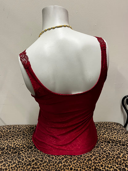 M - Arianne 90s Red Lace Trim Cami Top