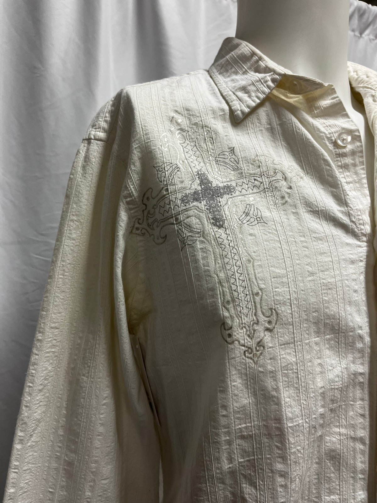 M - Helix Y2K Gothic Cross Button Down Shirt