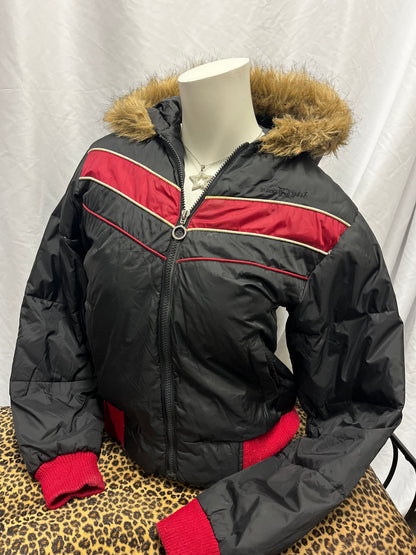 S - Exco Girl Y2K Faux Fur Hood Fitted Coat