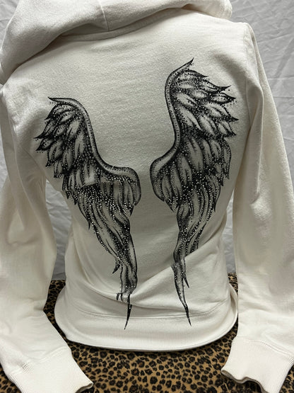 S - Sara Mode Y2K Rhinestone Wings Zip Hoodie