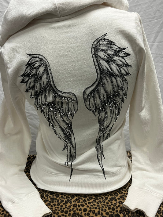 S - Sara Mode Y2K Rhinestone Wings Zip Hoodie
