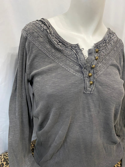 M - Lucky Brand 1/4 Button Lace Detail Blouse