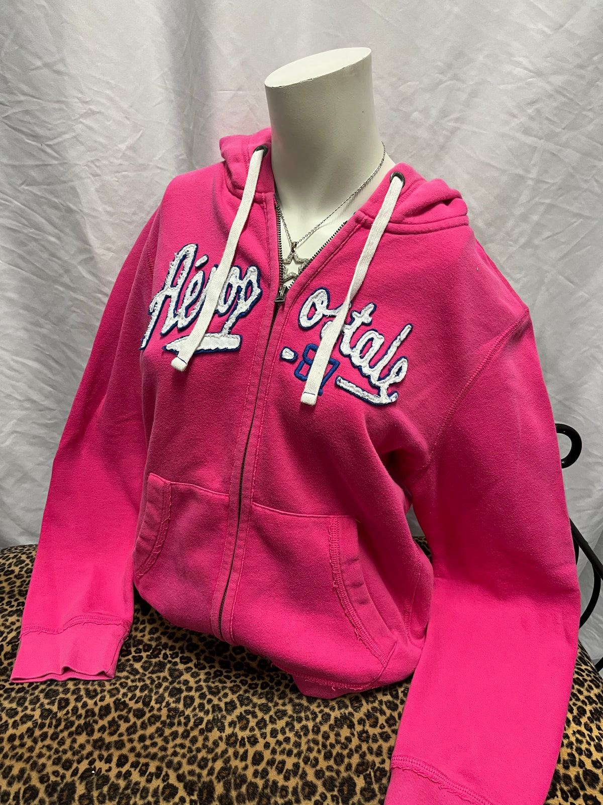 M - Aeropostale 2010s Pink Applique Zip Hoodie