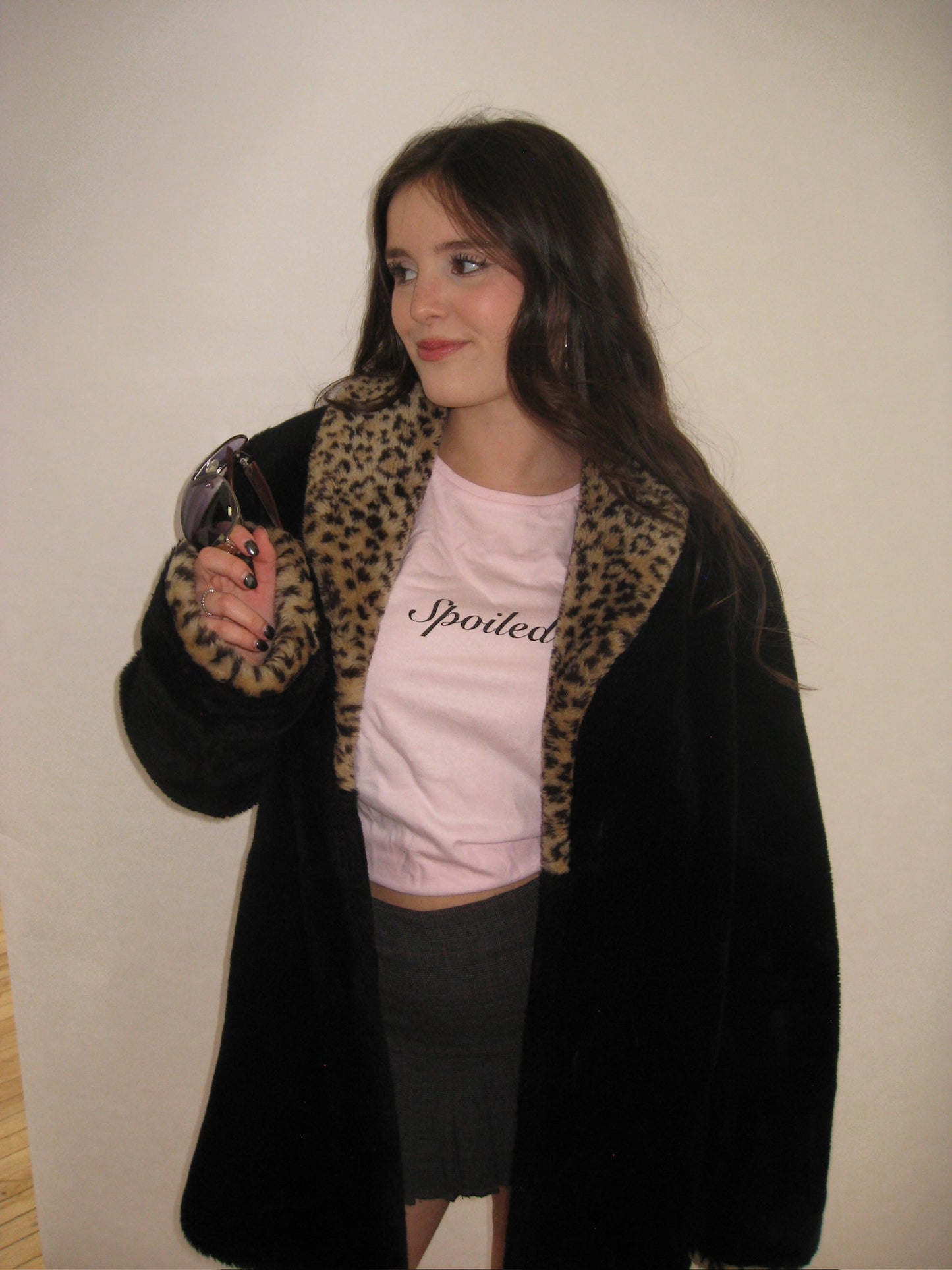 Vintage Black + Cheetah Print Fur Coat