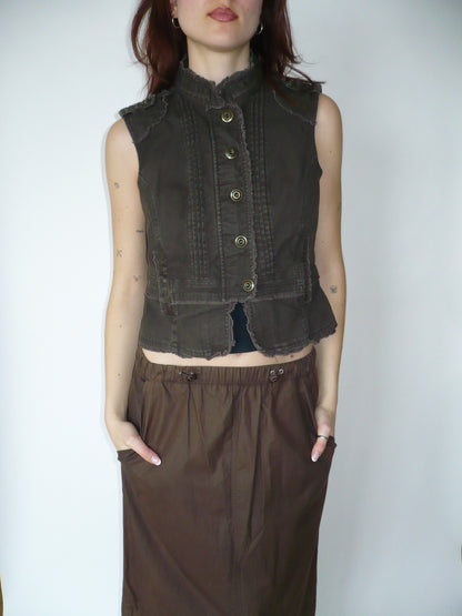Tribal Canvas Brown Vest Top