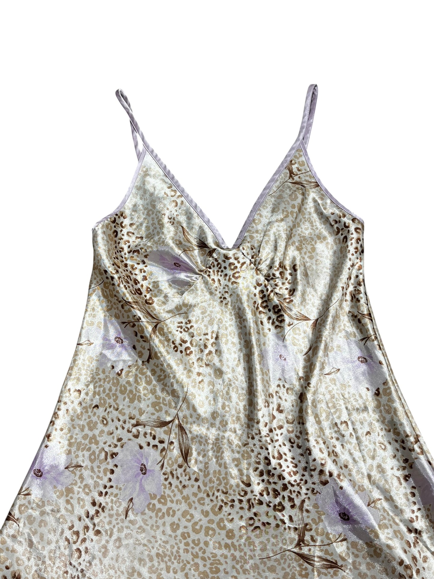 M - Jones NY Leopard + Lilac Satin Slip Dress